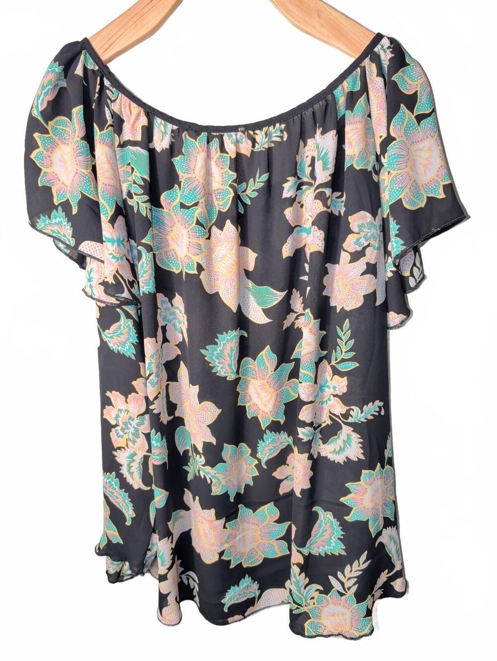 Philosophy Republic Blouse Top Womens XL Black Pink Floral Romantic Coquette New - Picture 3 of 9